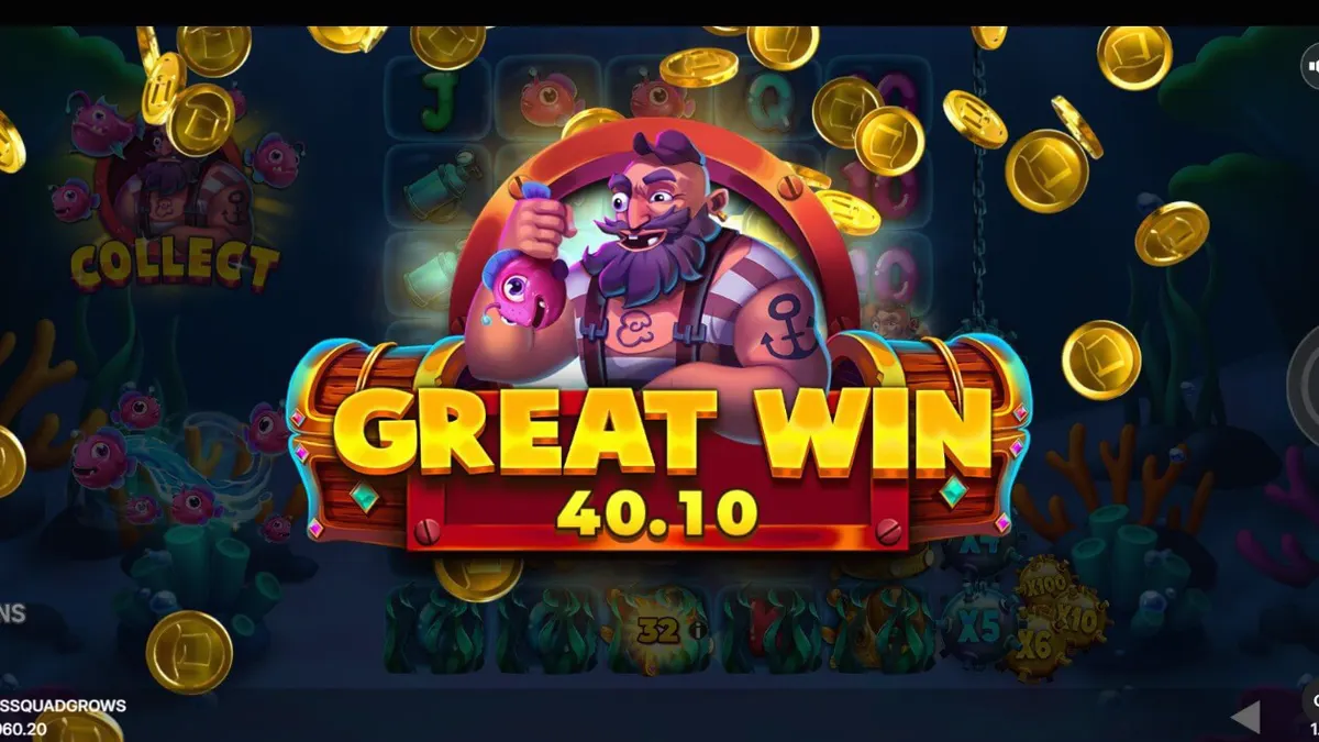 Fishin’ Madness Quadgrows slot gameplay screen na nagpapakita ng underwater theme at expanding reels.