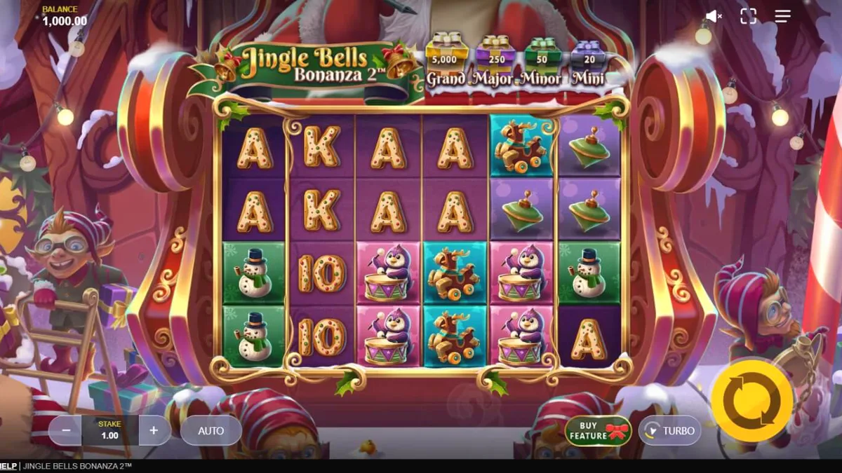 Jingle Bells Bonanza 2 slot game screen na may festive Christmas theme