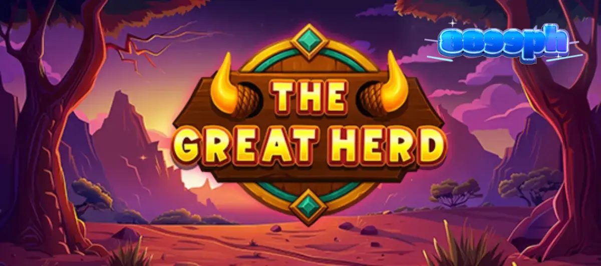 The Great Herd slot game interface na may mga buffalo at gintong savanna background
